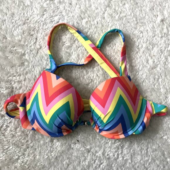 Aerie Rainbow Chevron Stripe Brooke Push Up Bikini Swim Top 36B NEW - Picture 2 of 9